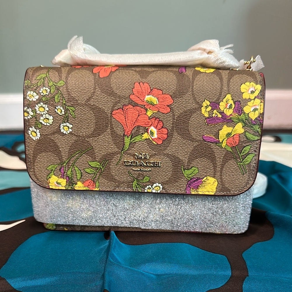 Coach Floral Crossbody Bag - Brown and Gold